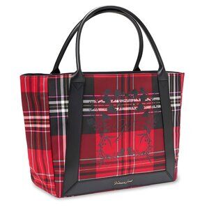 Victoria’s Secret ✦ Red Plaid Floral Overlay Tote Bag ✦ Faux Leather Trim NWT